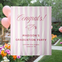 Pink Striped Preppy Graduation Congrats Wandteppich