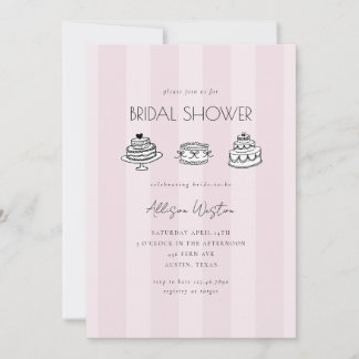 Pink Striped Vintage Cake Bridal Shower Invitation
