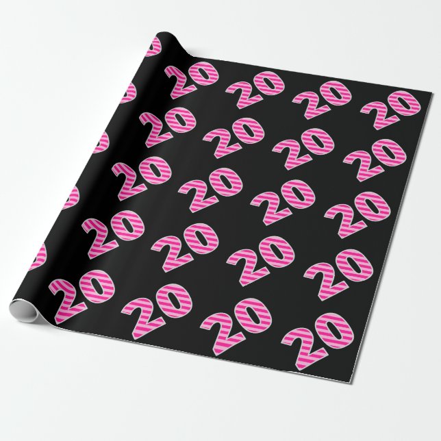 Pink Stripes 20 Event # (Geburtstag, Jahrestag) Geschenkpapier (Ungerollt)