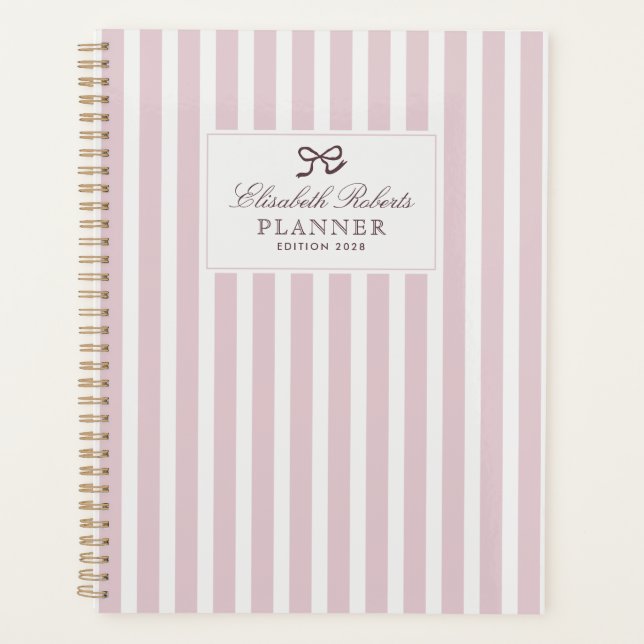 Pink Stripes and Bow, Elegant Daily Planner (Devant)