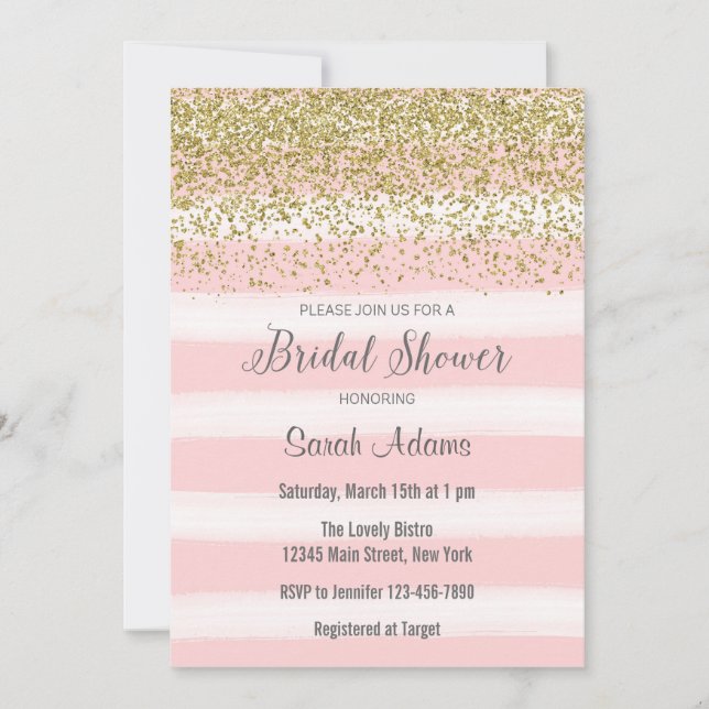 Pink Stripes Aquarelle Nuptiale Douche invitation (Devant)