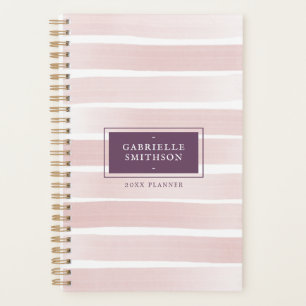 Pink Stripes Aquarelle Peint + Nom Plum Purple