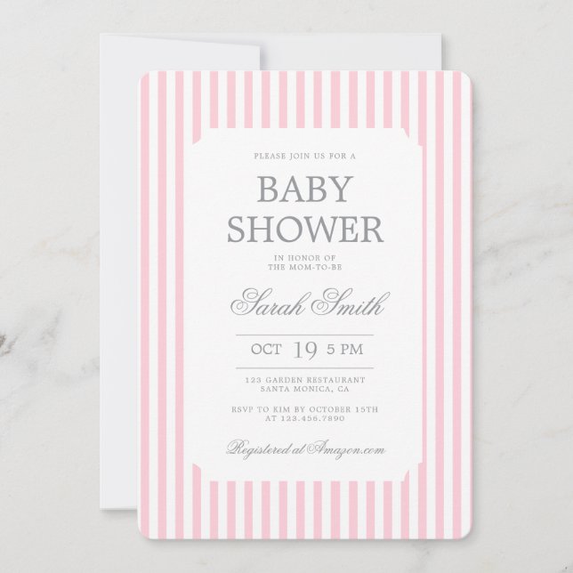 Pink Stripes Baby Shower girl Invitation (Devant)