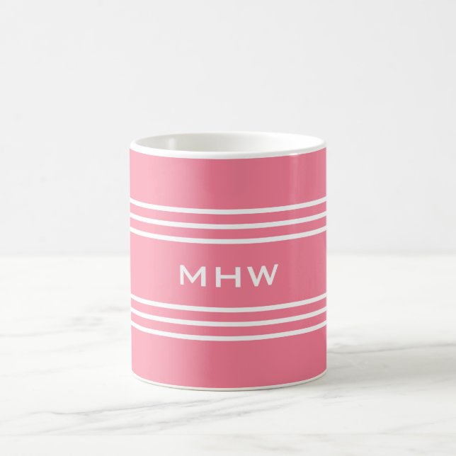 Pink Stripes benutzerdefinierte Monogramm-Tasse Kaffeetasse (Mittel)