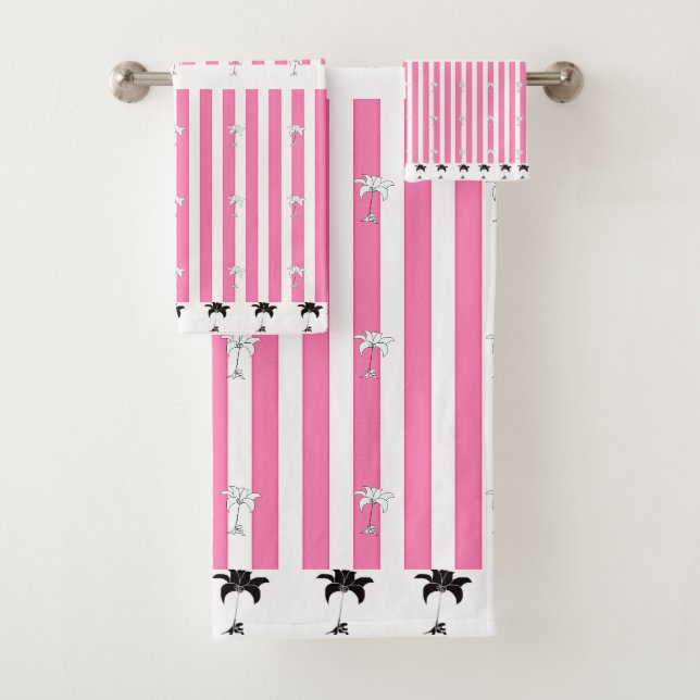 Pink Stripes Black Floral Badhandtuch Set (Insitu)
