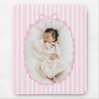 Pink Stripes Bow Frame Custom Photo Mousepad