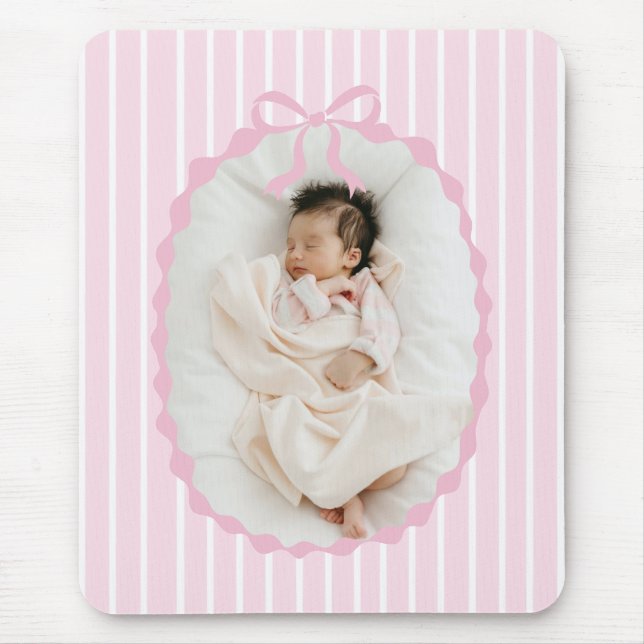 Pink Stripes Bow Frame Custom Photo Mousepad (Vorne)
