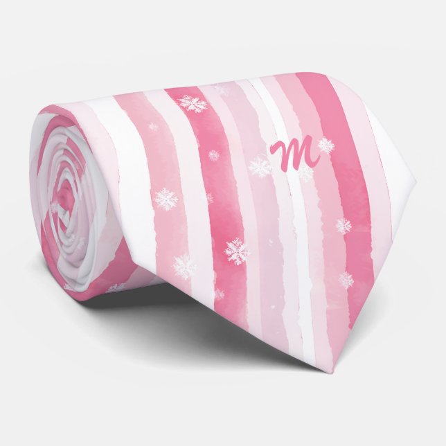 Pink Stripes Christmas Neck Tie Krawatte (Gerollt)
