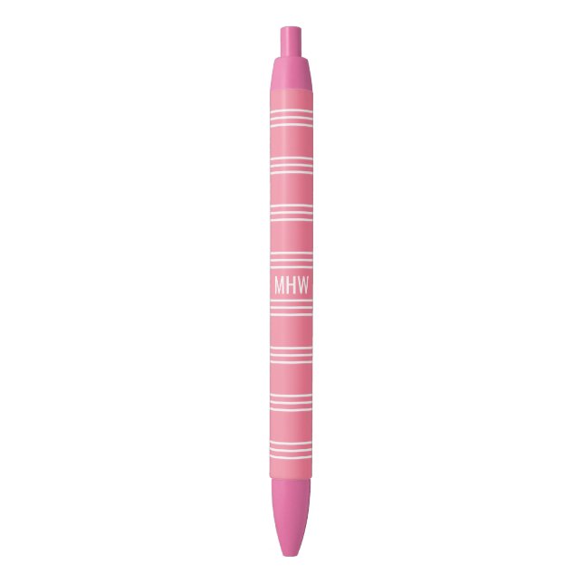 Pink Stripes custom monogram Pens Kugelschreiber (Vorderseite Vertikal)