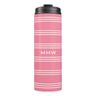 Pink Stripes Custom Monogramm Tumbler Thermosbecher