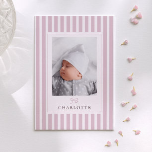 Pink Stripes et Bow Baby Faire-part de naissance
