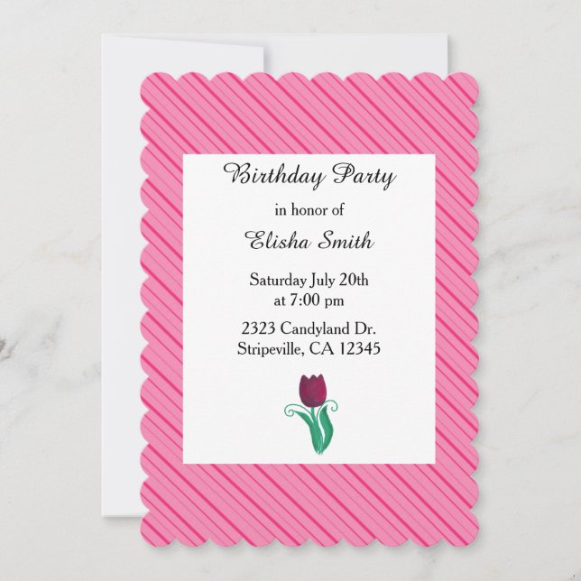 Pink Stripes et Tulip Anniversaire Invitation (Devant)
