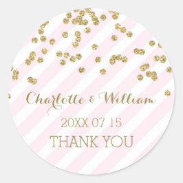 Pink Stripes Gold Confetti Gastgeschenk Hochzeit T Runder Aufkleber