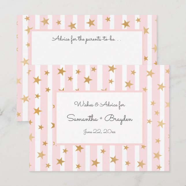 Pink Stripes Gold Stars Kinderduschberatung Karten (Vorne/Hinten)