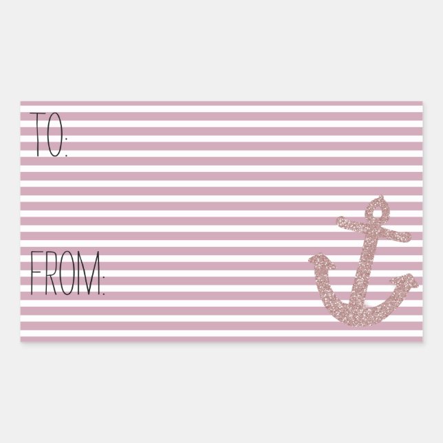 Pink Stripes Imitate Glitzer Ankerzeichen Rechteckiger Aufkleber (Vorderseite)