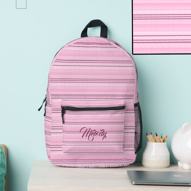 Pink Stripes Individuelle Name Personalisiert Soft Bedruckter Rucksack (Von Creator hochgeladen)