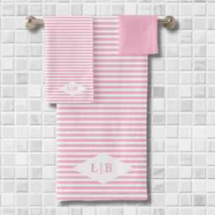 Pink Stripes Initiales Serviettes De Bain Ensemble