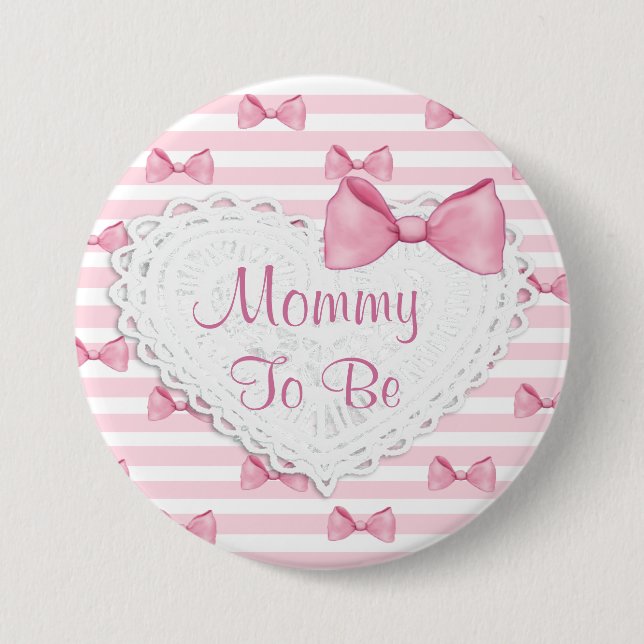 Pink Stripes Lace & Bows Baby Duschknopf Button (Vorderseite)