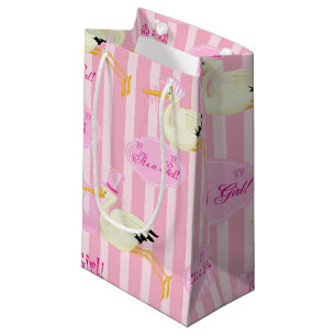 Pink Stripes Mädchen Storch Kleine Geschenktüte