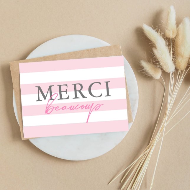 Pink Stripes Merci Beaucoup Faltkarte Vielen Dank Dankeskarte (Von Creator hochgeladen)