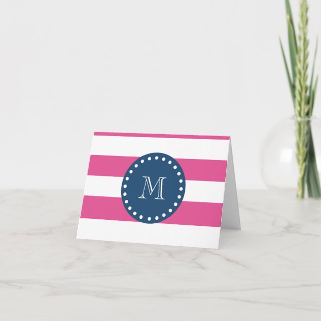 Pink Stripes Muster, Marine-Blau-Monogramm (Vorderseite)