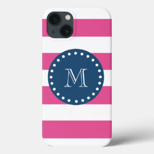 Pink Stripes Muster, Marine-Blau-Monogramm title_seo2