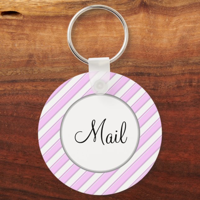 Pink Stripes on White Editable Front & Back Mail Schlüsselanhänger (Vorderseite)