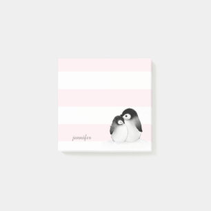 Pink Stripes Penguin Post-it® Notes