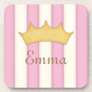 Pink Stripes Personalisiert Name Princess Crown Getränkeuntersetzer