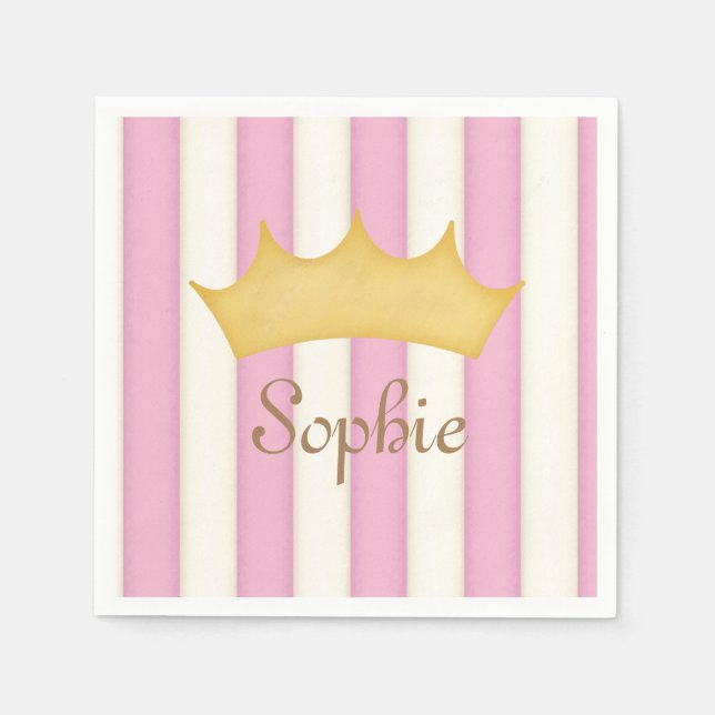 Pink Stripes Personalisiert Name Princess Crown Serviette (Vorderseite)