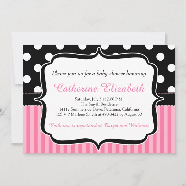 Pink Stripes, Pois, Baby shower Invitation (Devant)