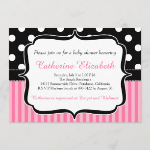 Pink Stripes, Pois, Baby shower Invitation