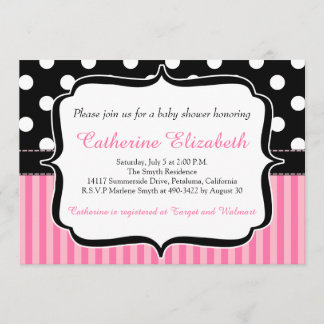 Pink Stripes, Pois, Baby shower Invitation