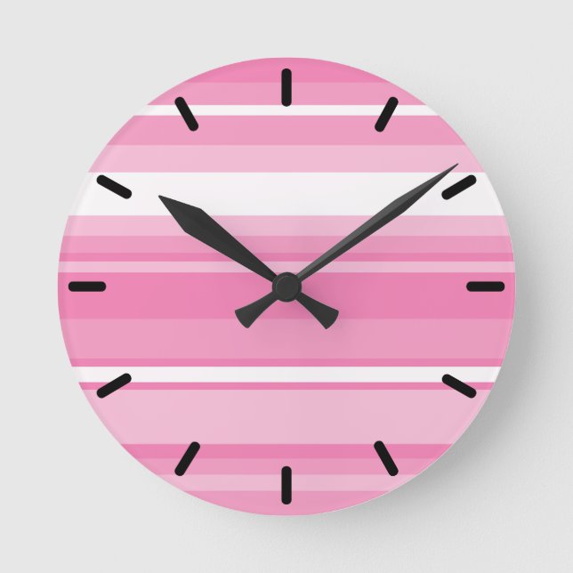 Pink stripes runde wanduhr (Vorderseite)