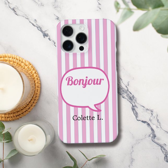 Pink Stripes-Sprechblase personalisieren iPhone 16 Pro Max Hülle (Von Creator hochgeladen)