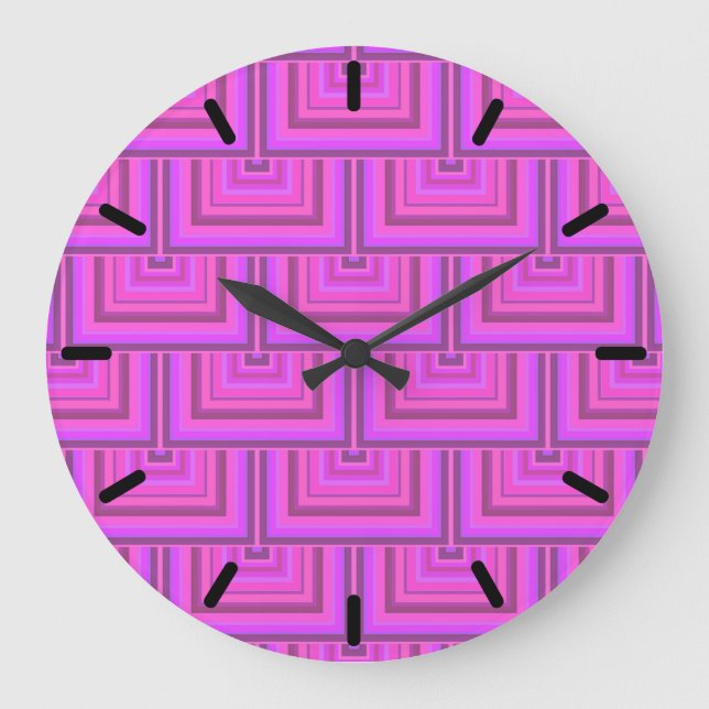 Pink stripes square scales pattern große wanduhr (Vorderseite)