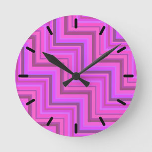 Pink stripes stairs pattern runde wanduhr