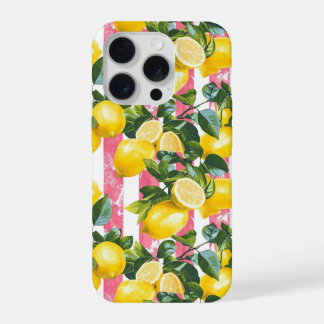 Pink Stripes Summer Lemon Pattern iPhone Case 15 Pro Hülle