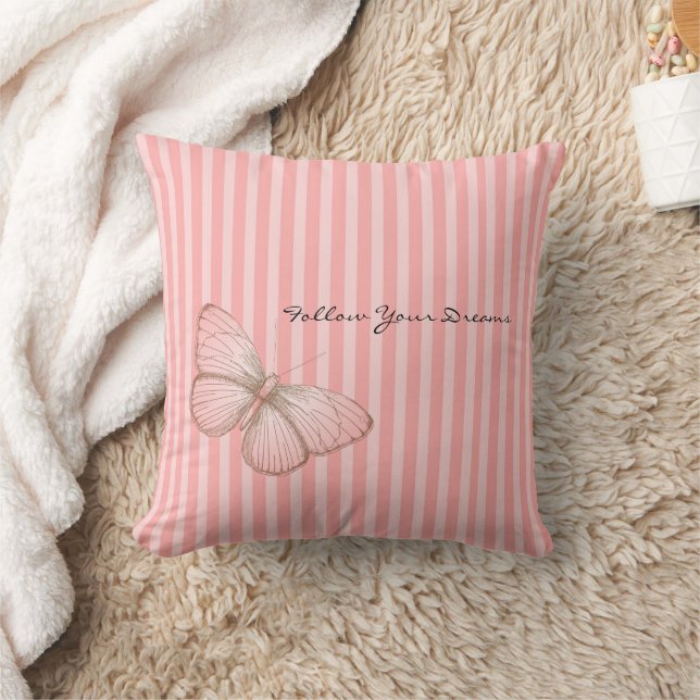 Pink Stripes with Butterfly Kissen (Decke)
