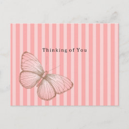 Pink Stripes with Butterfly Thinking of you Postkarte