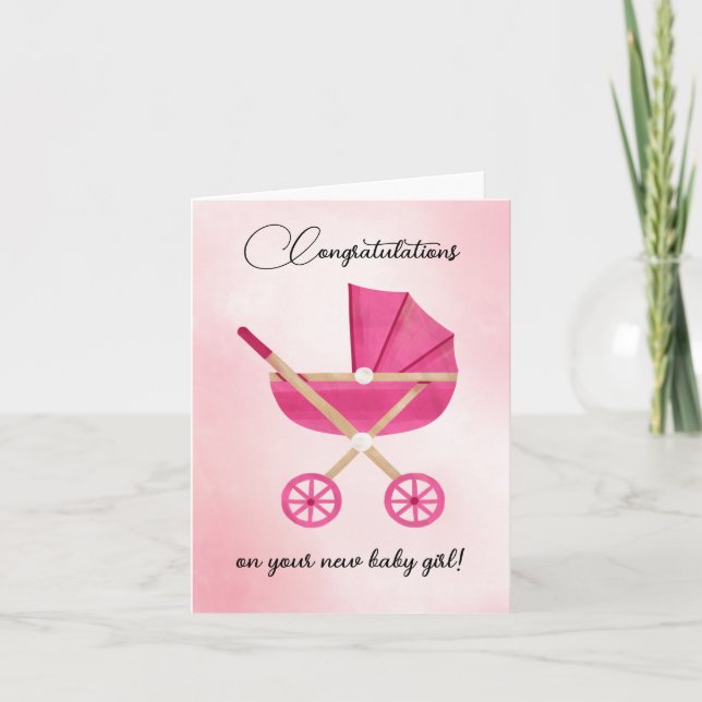 Pink stroller Baby Girl Gratulations Card (Vorderseite)