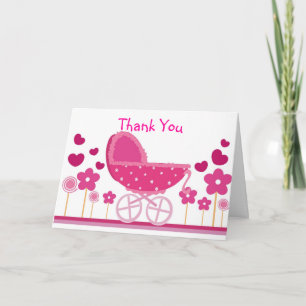 Pink Stroller Thank you Card Dankeskarte