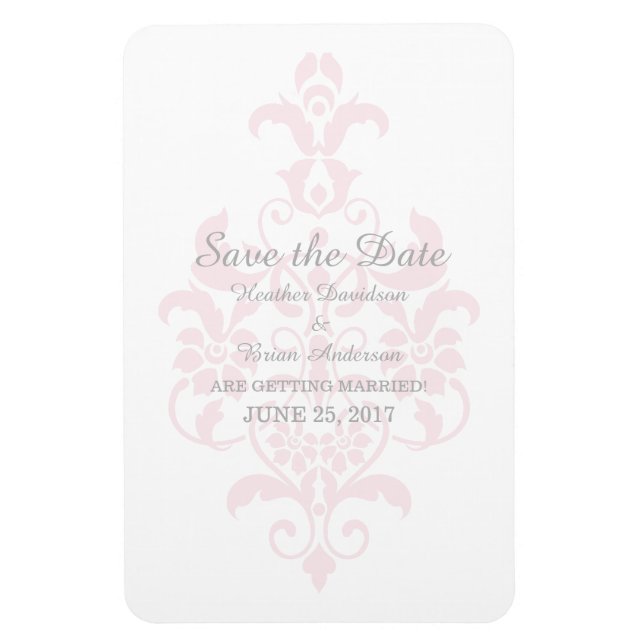 Pink Subtile Damask Save the Date Flexi Magnet (Vertikal)