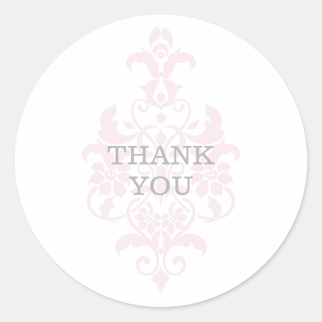 Pink Subtle Damask Danke Stickers (Vorderseite)