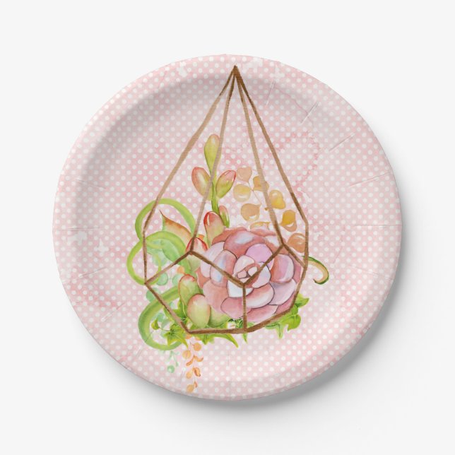 Pink Succulents Terrarium Pappteller (Vorderseite)
