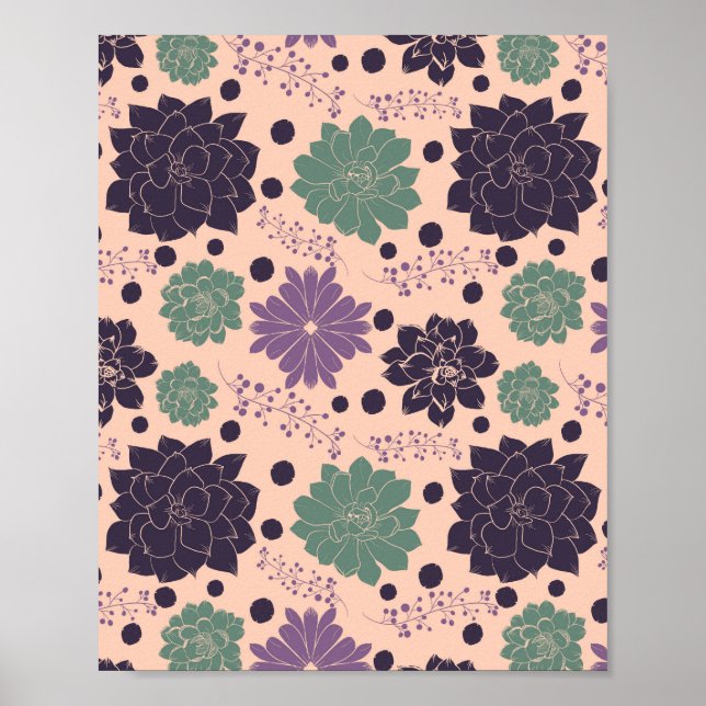 Pink Succules Blumenmuster-Poster Poster (Vorne)