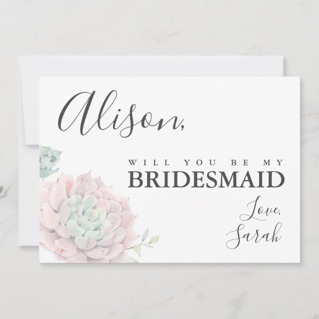 Pink Succuly Bridesmaid Vorschlag Card Einladung (Vorderseite)