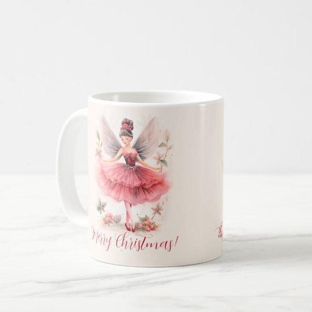 Pink Sugar Plum Fairy Script Weihnachtszeit Tasse (Vorderseite Links)