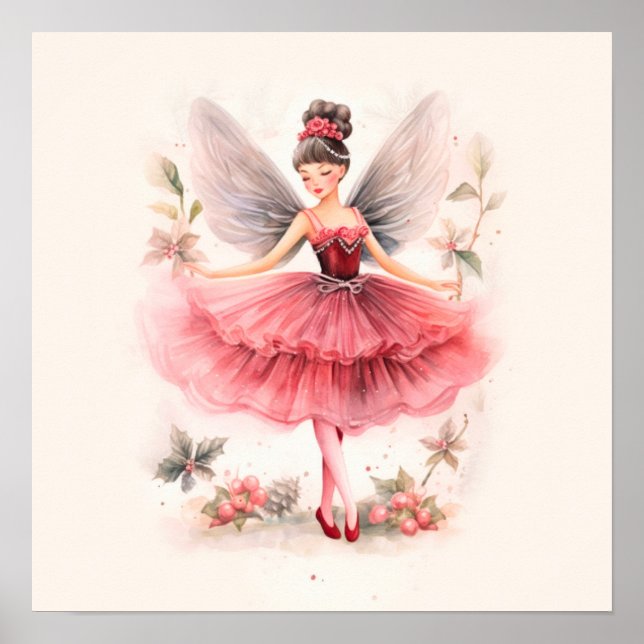 Pink Sugar Plum Fee Weihnachtskunst Drucken Poster (Vorne)