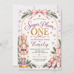Pink Sugar Plum ist ein Nutcracker erster Geburtst Einladung